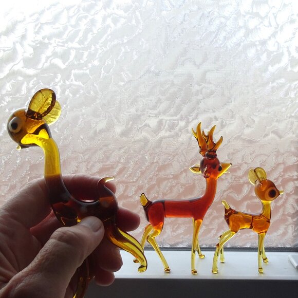 Vintage Glass Deer Figurines - Picture 1 of 6